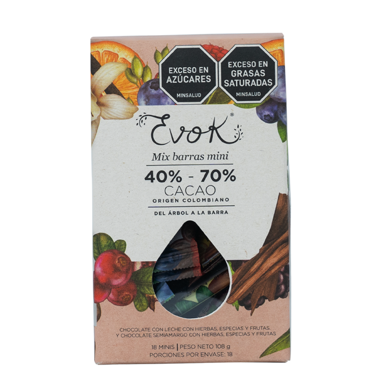 Barras minis 40 y 70% cacao sabores surtidos